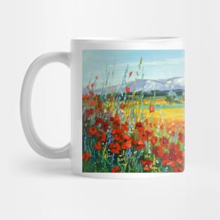 Poppy field near the mountains Mug